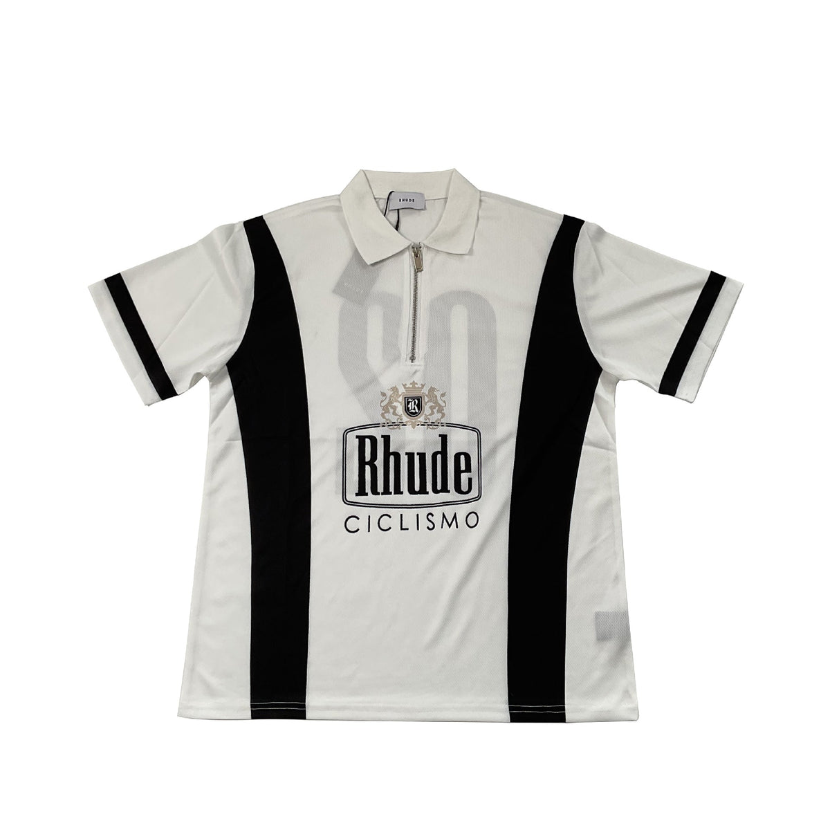 Rhude T-shirt Cross-border European and American trendy brand RHUDE badge letter half zipper mesh lapel short-sleeved T-shirt men's and women's high street polo shirt