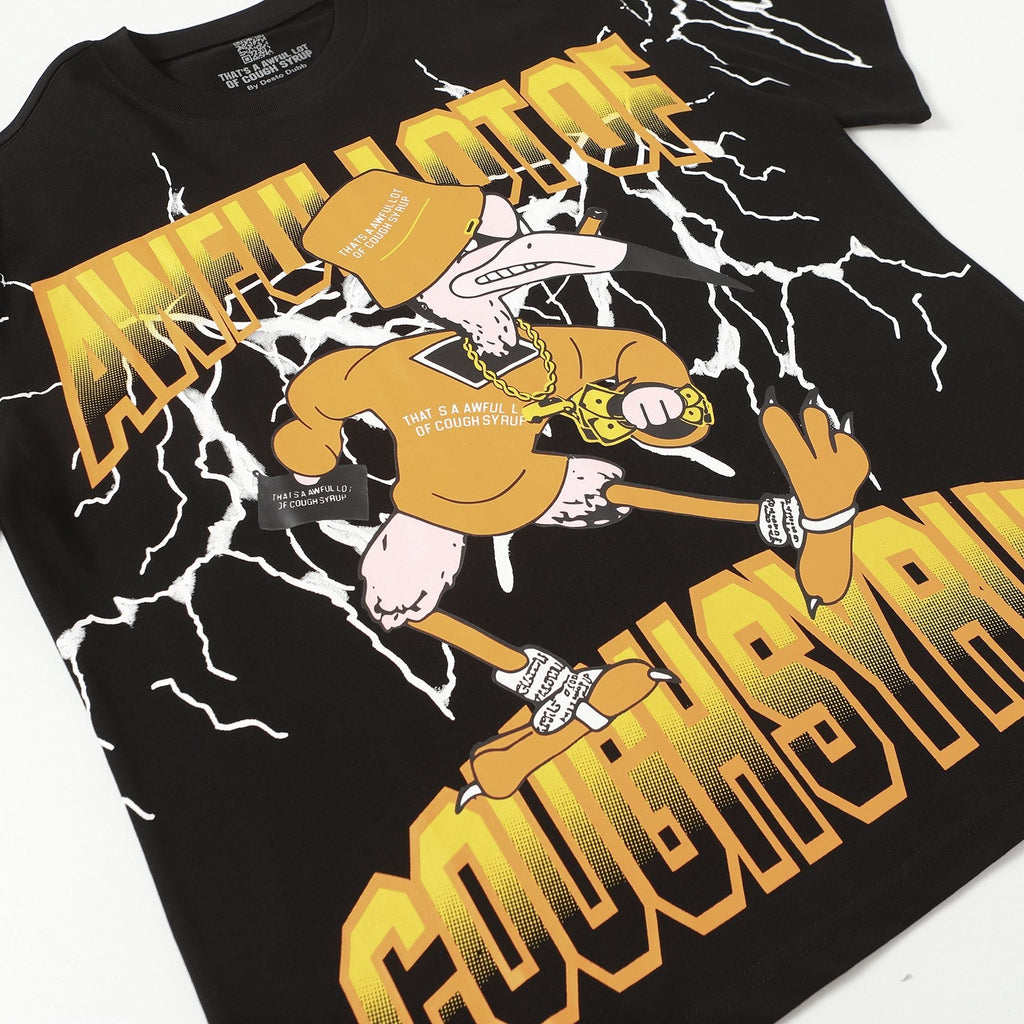 THAT'S A AWFUL LOT OF COUGH SYRUP Lightning Cartoon Graphic T-Shirt ¡ª detail